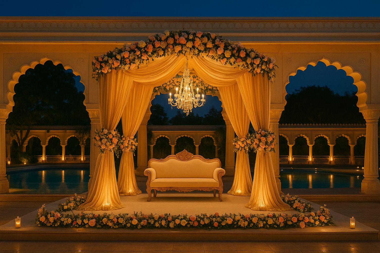 Elegantly decorated palace courtyard for events